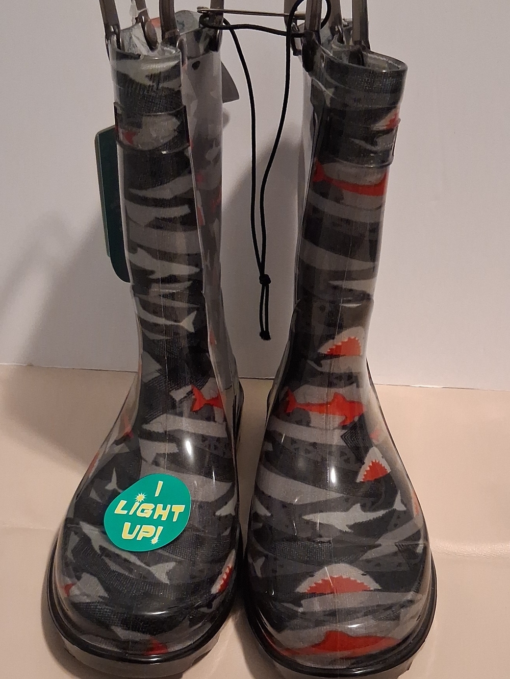 Western Chief Shark Lighted Rain Boots Black & Red Baby 5